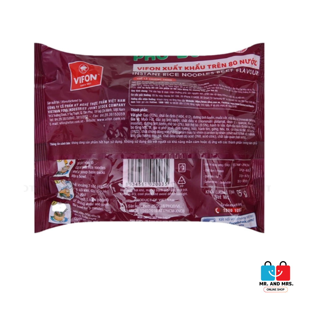Vifon Pho Bo (Beef) 65g Instant Rice Noodles  65g x 5packs