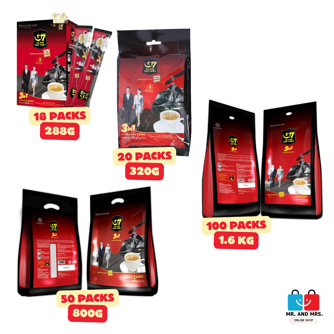 Trung Nguyen G7 3in1 Coffee - Bag of 18, 20, 21, 50 sachets and 100 sachets